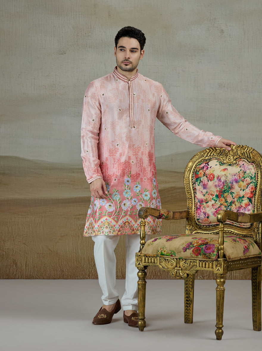 Peach Printed Kurta Pajama | Virasana