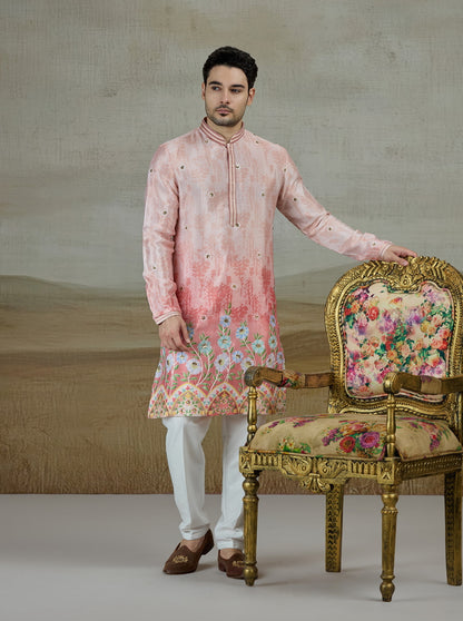 Peach Printed Kurta Pajama | Virasana