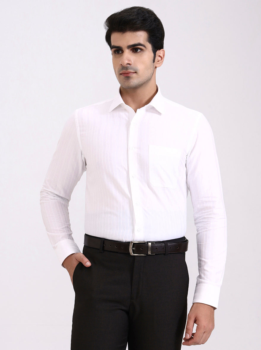White Striped Slim Fit Formal Shirt | JadeBlue Youth