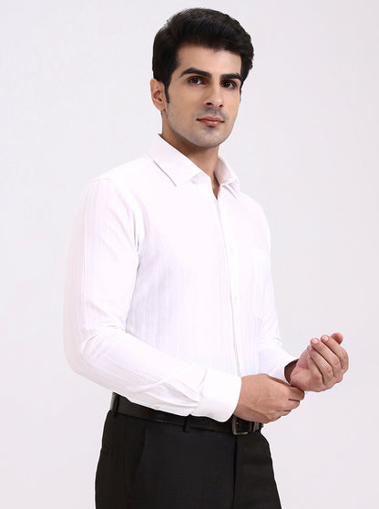 White Striped Slim Fit Formal Shirt | JadeBlue Youth