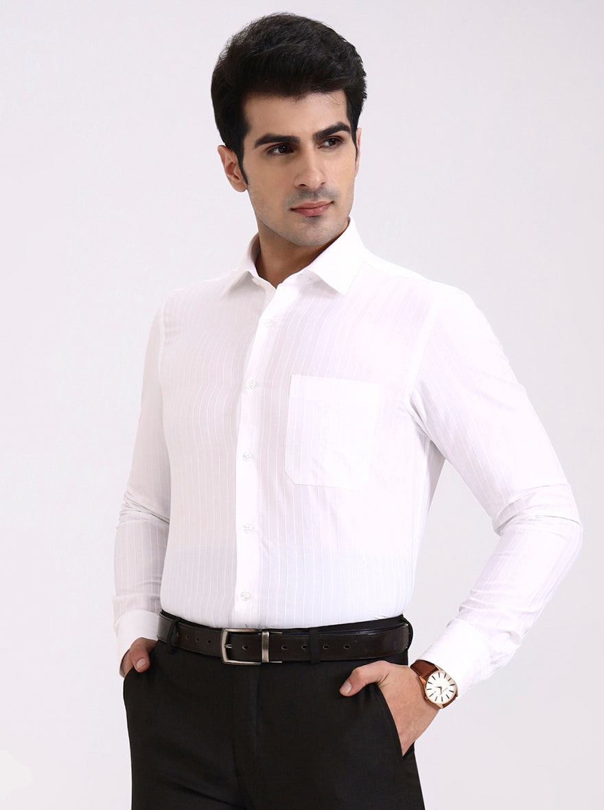 White Striped Slim Fit Formal Shirt | JadeBlue Youth