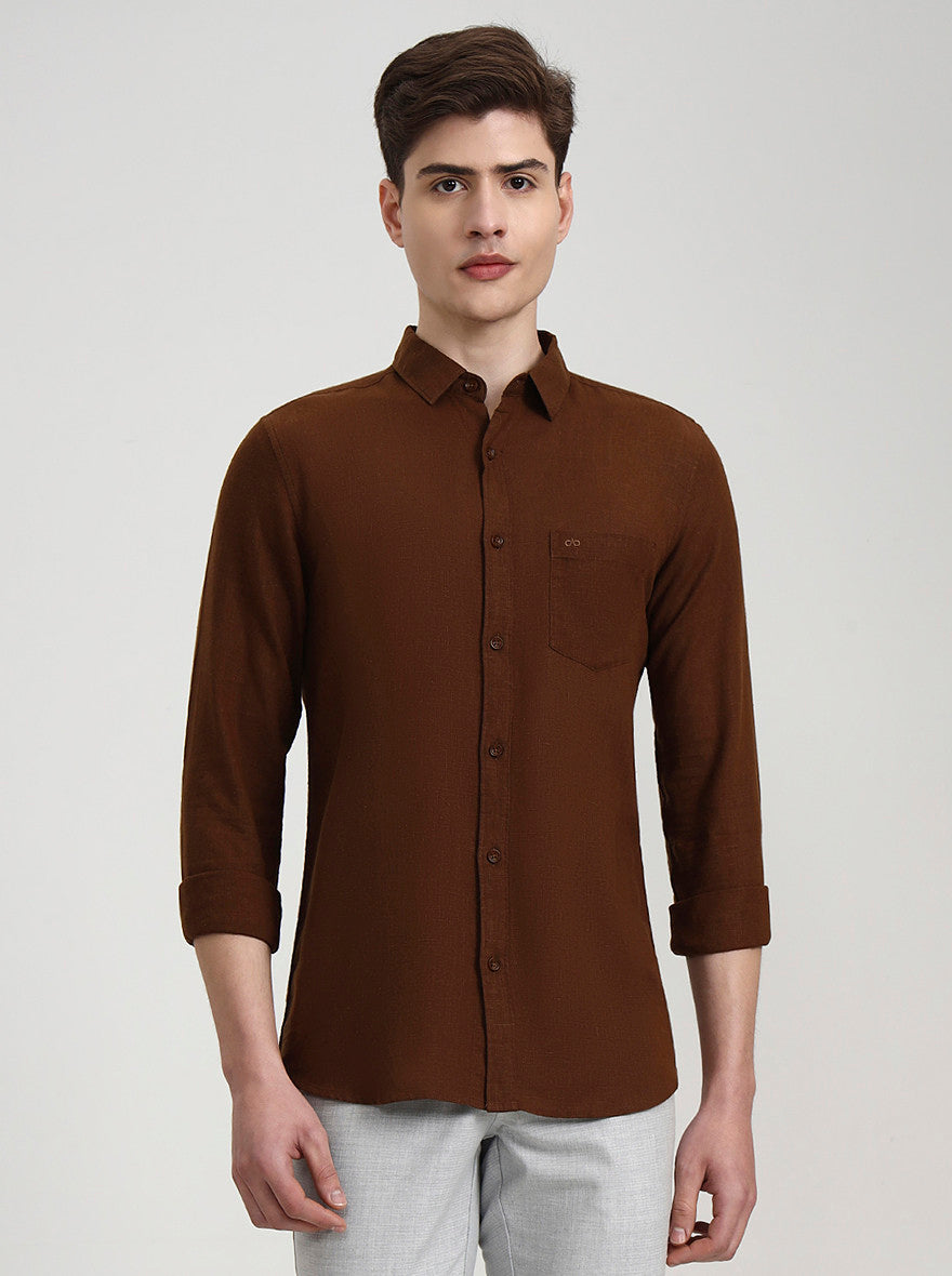 Khaki Solid Slim Fit Casual Shirt | JadeBlue