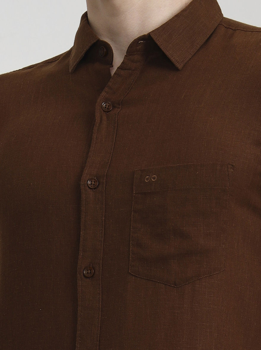 Khaki Solid Slim Fit Casual Shirt | JadeBlue