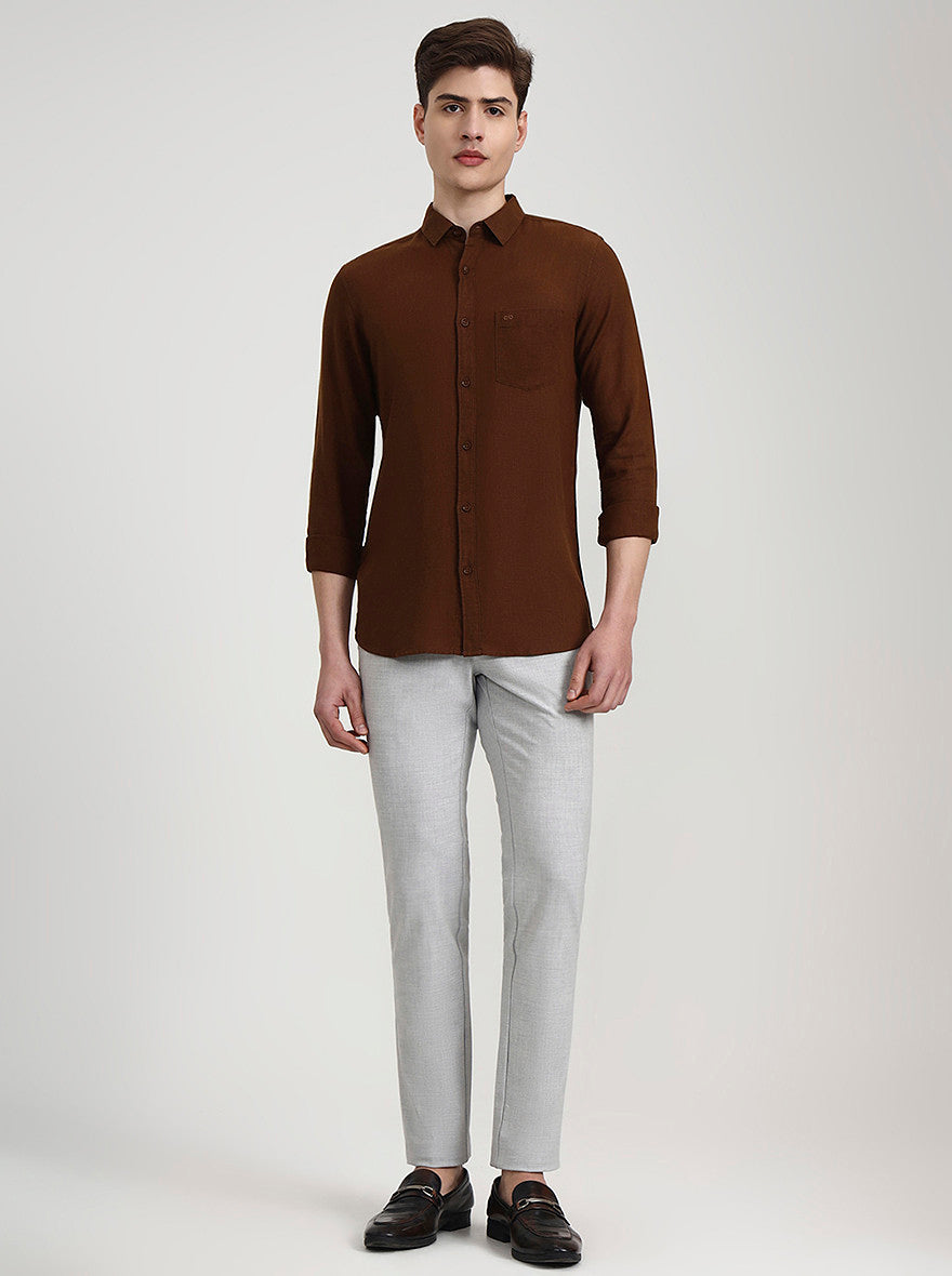 Khaki Solid Slim Fit Casual Shirt | JadeBlue