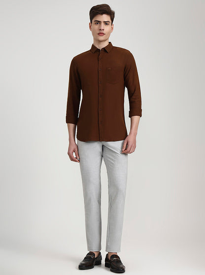 Khaki Solid Slim Fit Casual Shirt | JadeBlue