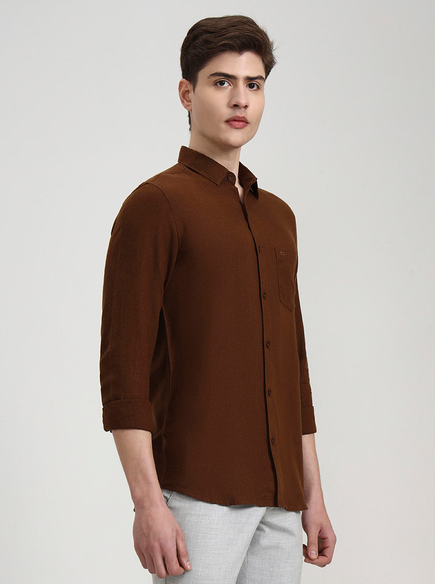 Khaki Solid Slim Fit Casual Shirt | JadeBlue