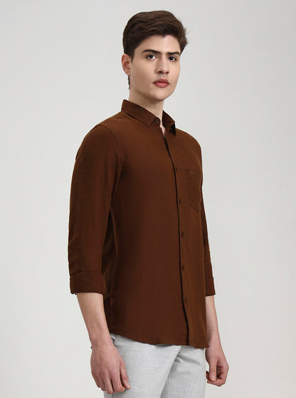 Khaki Solid Slim Fit Casual Shirt | JadeBlue