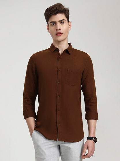 Khaki Solid Slim Fit Casual Shirt | JadeBlue