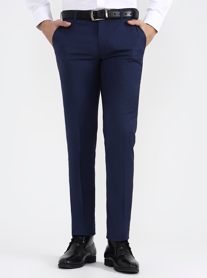 Blue Solid Super Slim Fit Formal Trouser | JB X JB