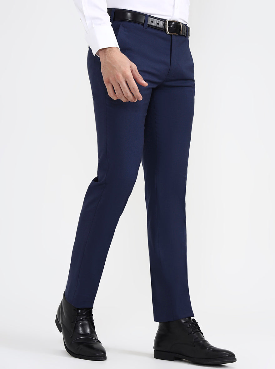 Blue Solid Super Slim Fit Formal Trouser | JB X JB