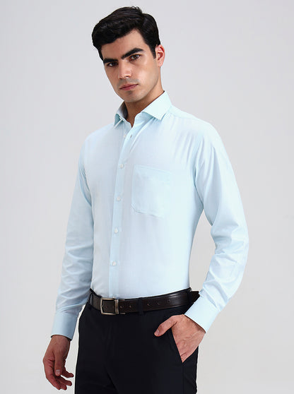 Aqua Blue  Checked Slim Fit Formal Shirt | Greenfibre