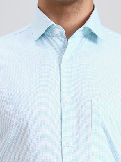 Aqua Blue  Checked Slim Fit Formal Shirt | Greenfibre