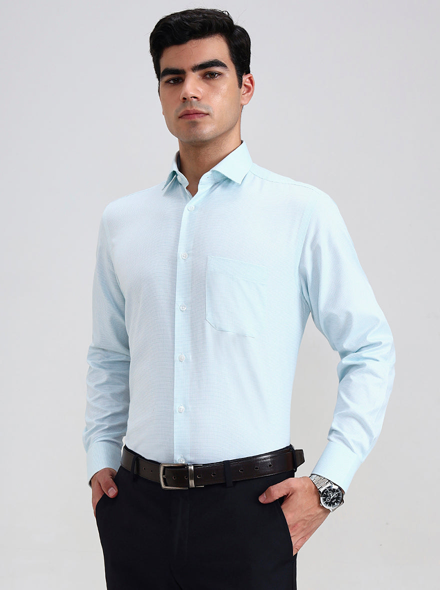 Aqua Blue  Checked Slim Fit Formal Shirt | Greenfibre