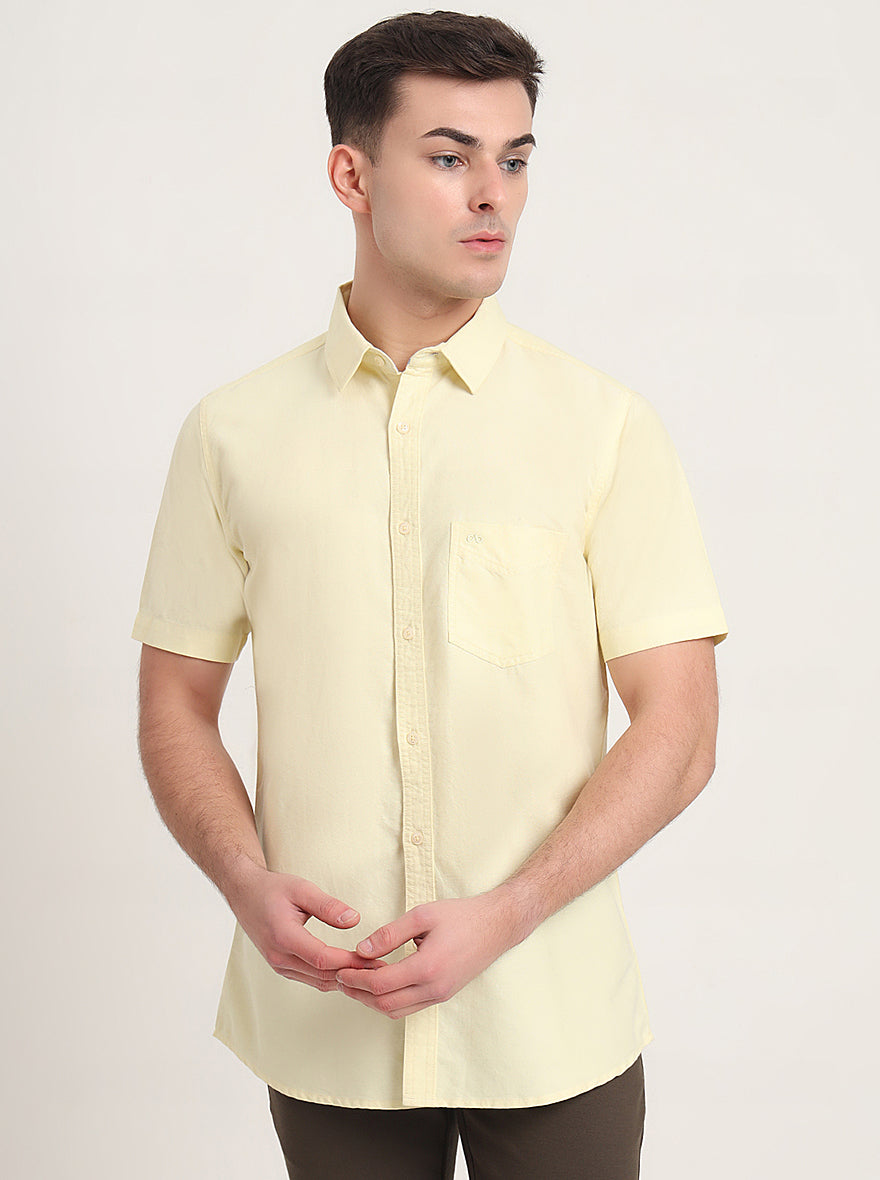 Yellow Solid Slim Fit Casual Shirt | JadeBlue