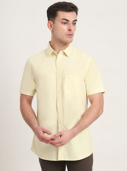 Yellow Solid Slim Fit Casual Shirt | JadeBlue
