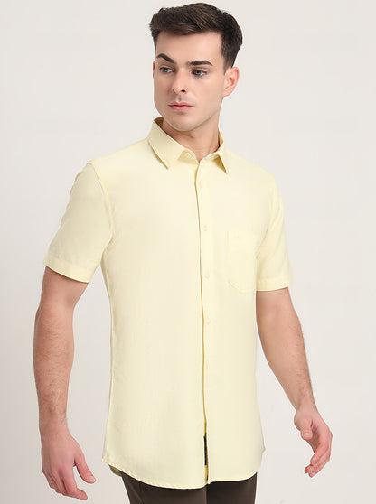 Yellow Solid Slim Fit Casual Shirt | JadeBlue