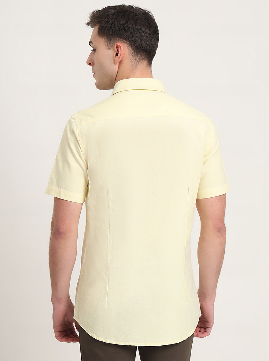 Yellow Solid Slim Fit Casual Shirt | JadeBlue