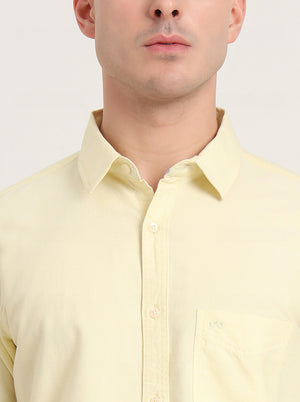 Yellow Solid Slim Fit Casual Shirt | JadeBlue