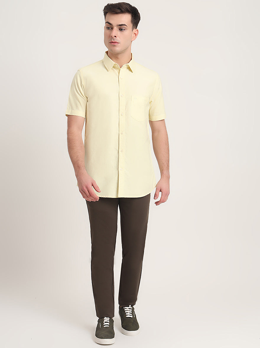 Yellow Solid Slim Fit Casual Shirt | JadeBlue