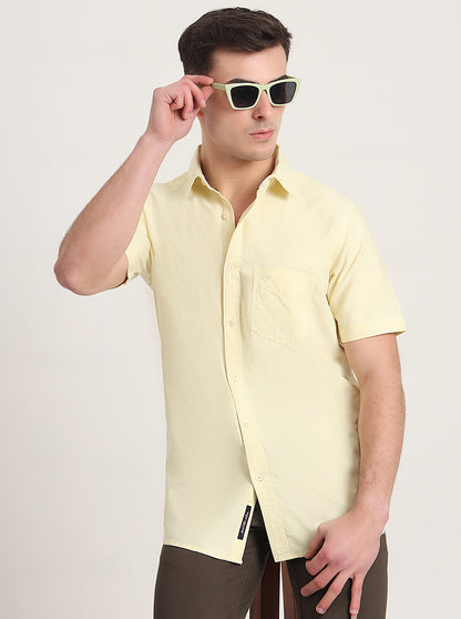 Yellow Solid Slim Fit Casual Shirt | JadeBlue