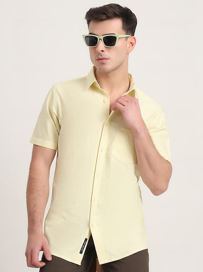 Yellow Solid Slim Fit Casual Shirt | JadeBlue