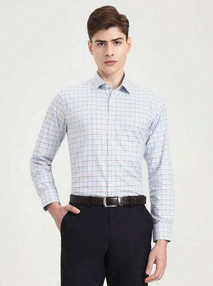Blue Checked Regular Fit Formal Shirt | JadeBlue