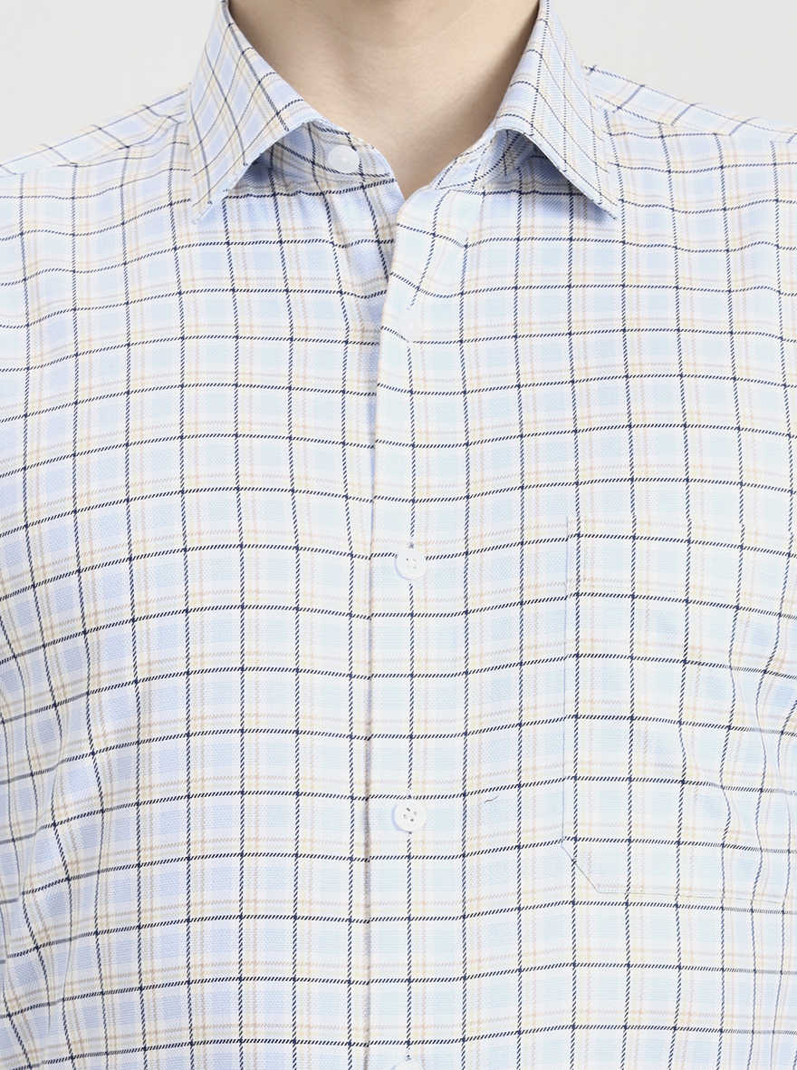 Blue Checked Regular Fit Formal Shirt | JadeBlue