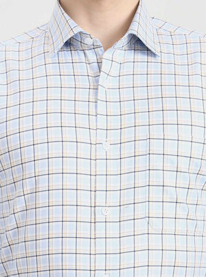 Blue Checked Regular Fit Formal Shirt | JadeBlue