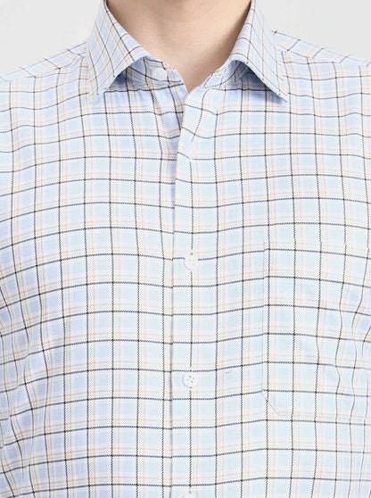 Blue Checked Regular Fit Formal Shirt | JadeBlue