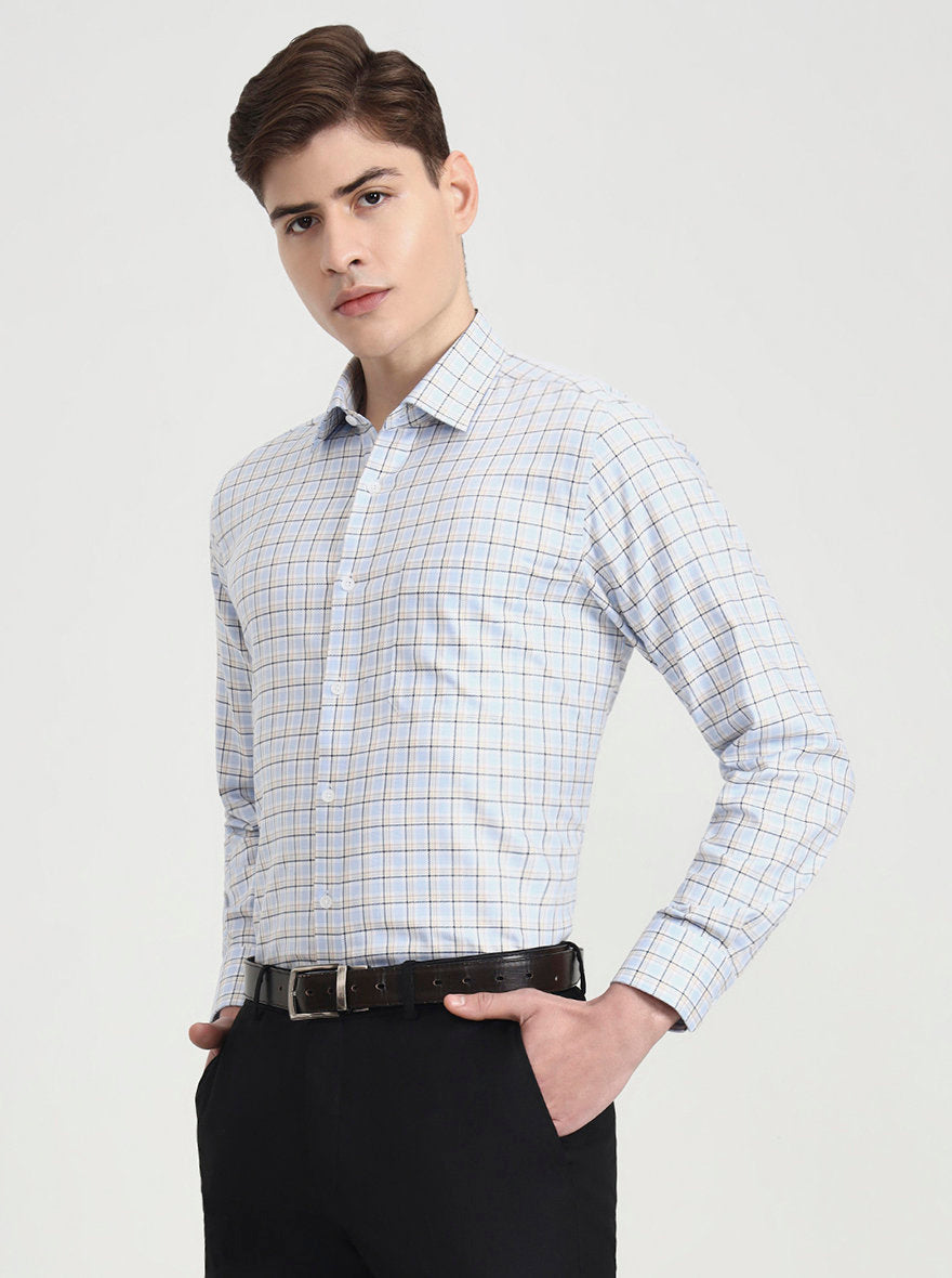 Blue Checked Regular Fit Formal Shirt | JadeBlue