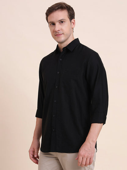 Black Solid Slim Fit Casual Shirt | JadeBlue