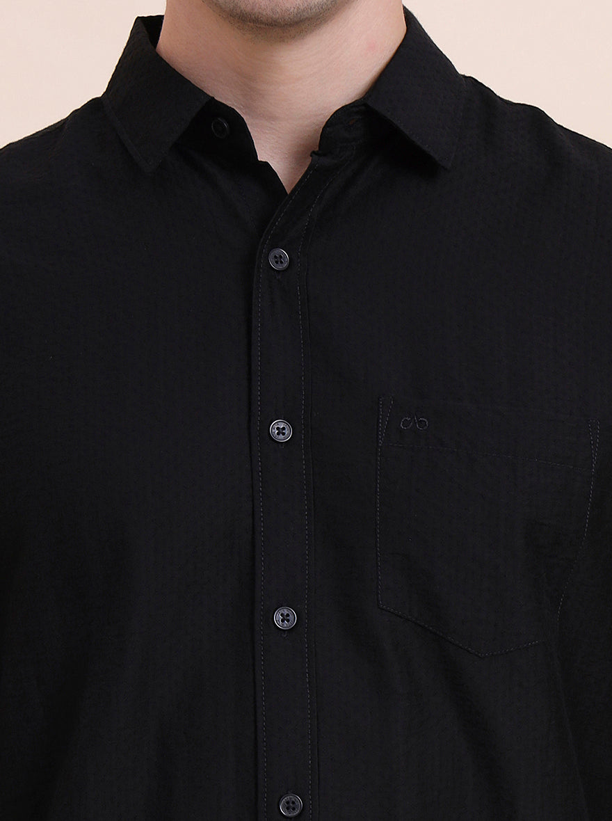 Black Solid Slim Fit Casual Shirt | JadeBlue