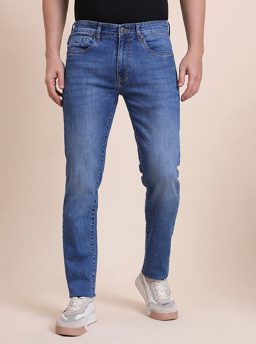 Mid Indigo Blue Washed Slim Fit Jeans | JadeBlue