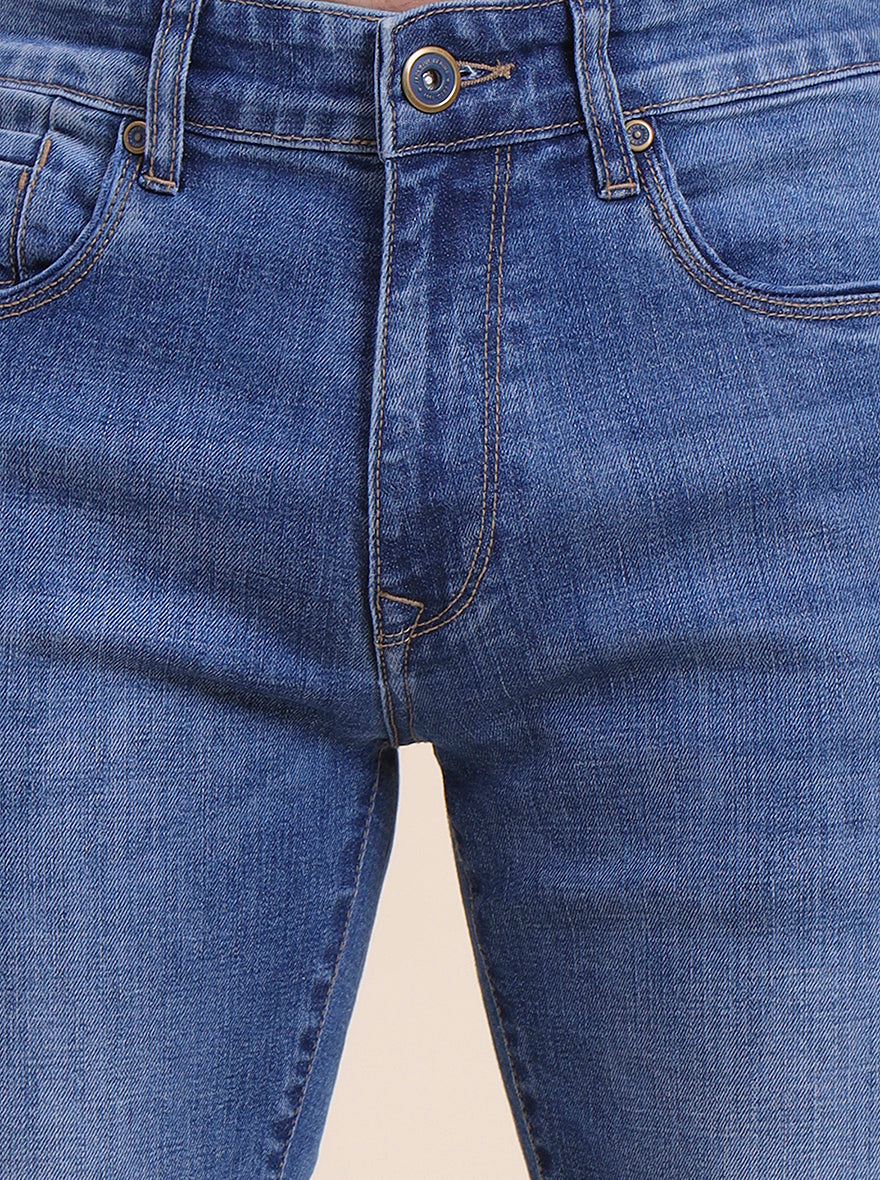 Mid Indigo Blue Washed Slim Fit Jeans | JadeBlue