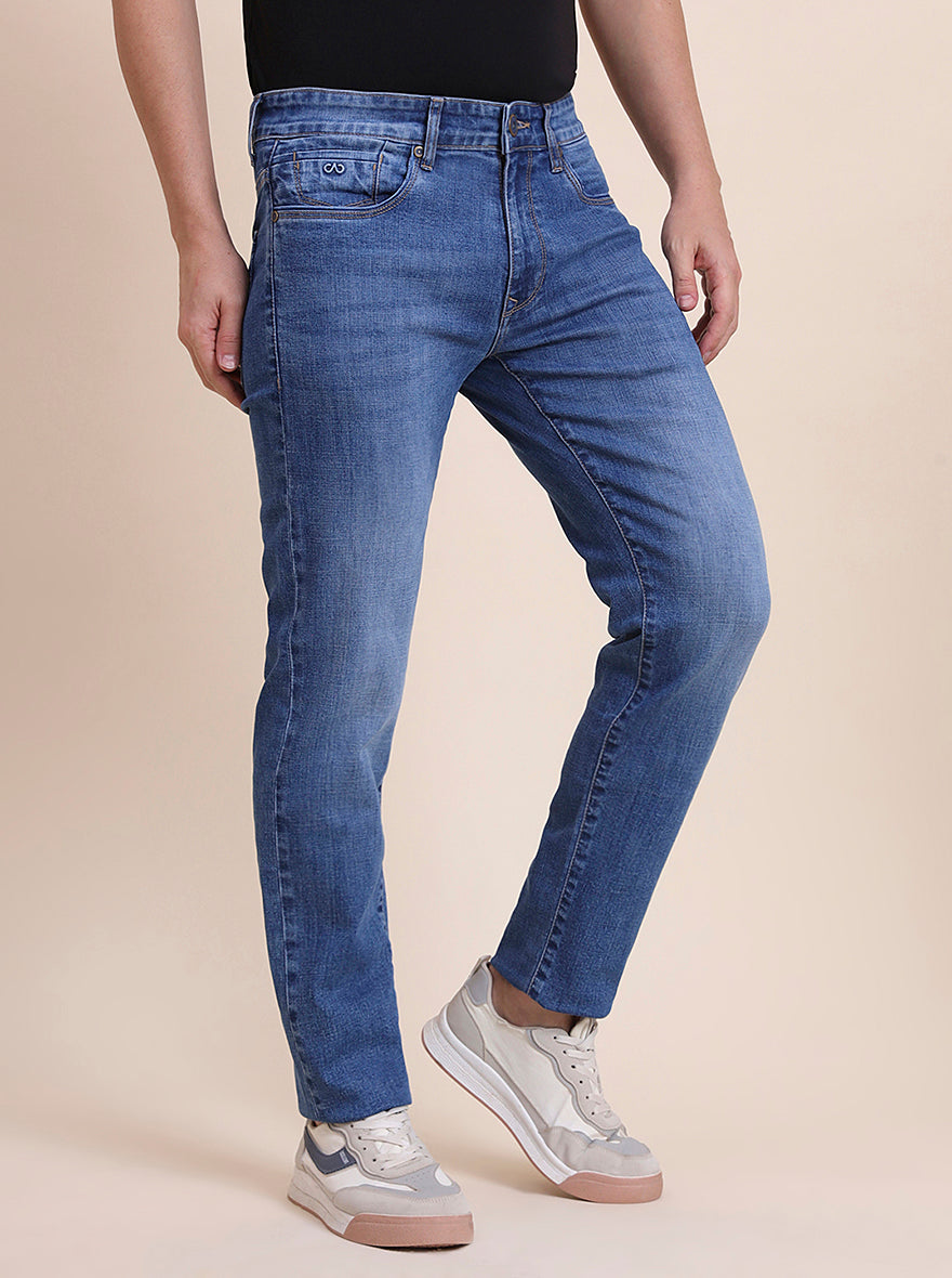 Mid Indigo Blue Washed Slim Fit Jeans | JadeBlue