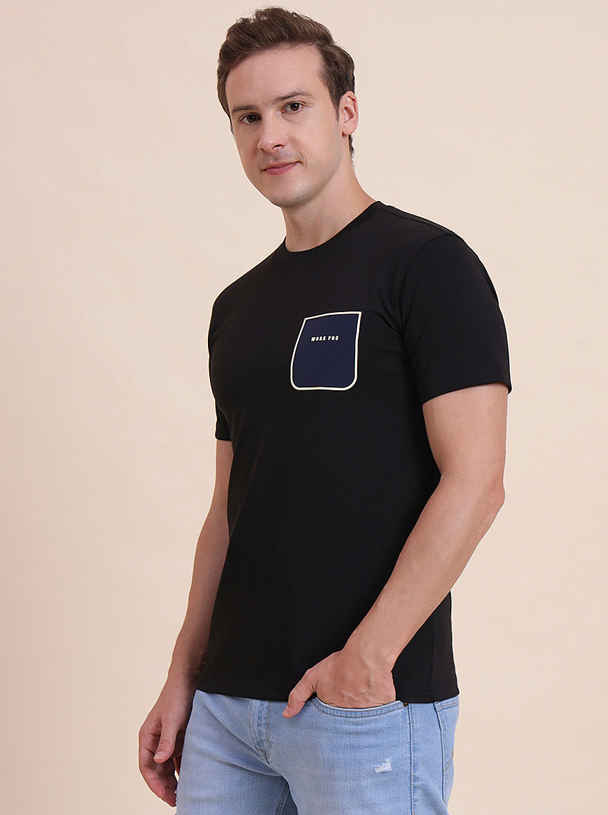 Black Printed Slim Fit T-Shirt | JadeBlue