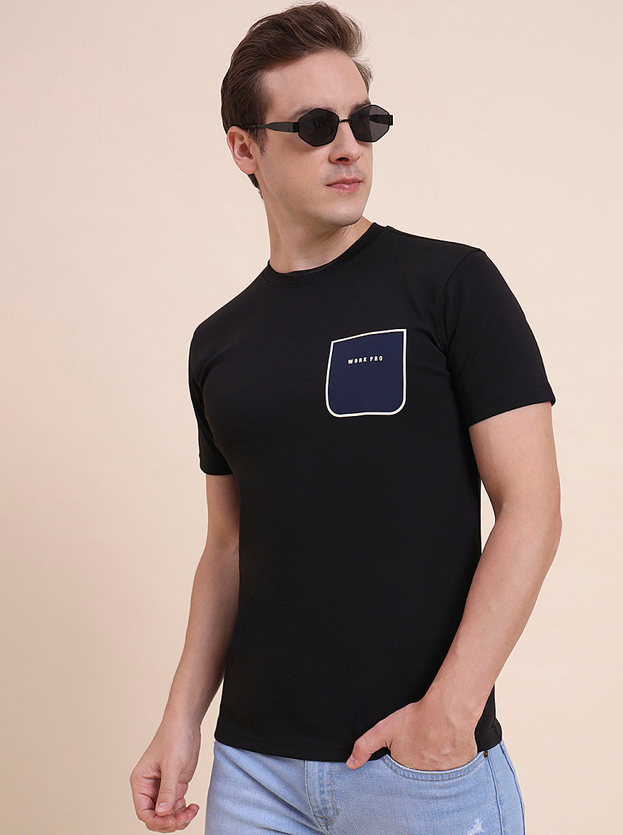 Black Printed Slim Fit T-Shirt | JadeBlue