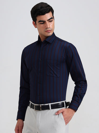 Blue & Maroon Striped Slim Fit Formal Shirt | Metal