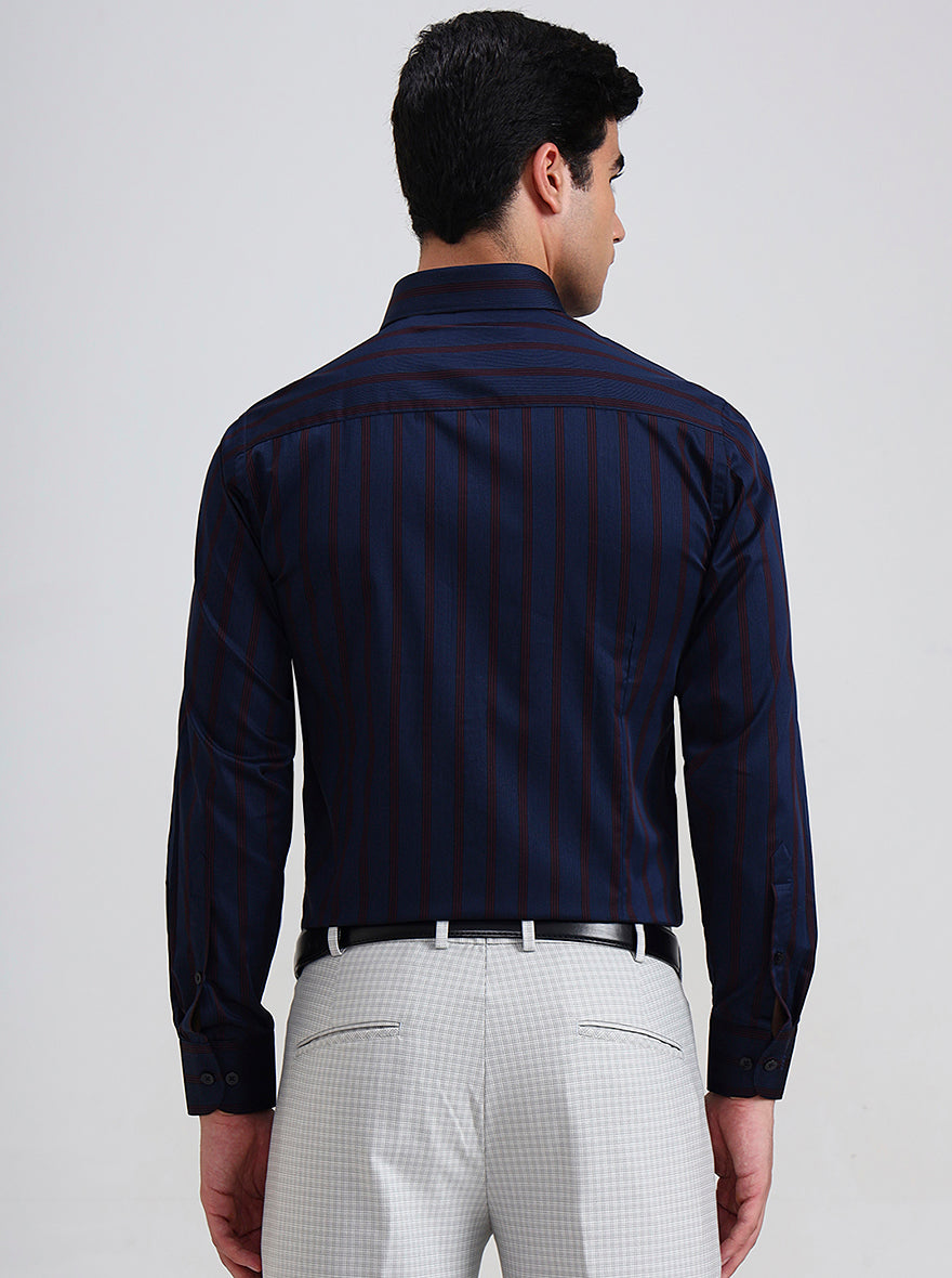 Blue & Maroon Striped Slim Fit Formal Shirt | Metal