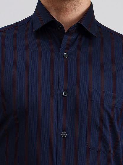 Blue & Maroon Striped Slim Fit Formal Shirt | Metal