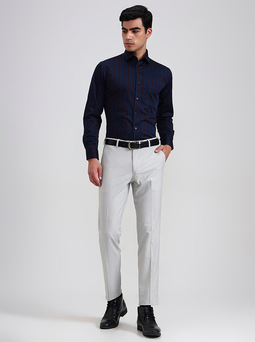 Blue & Maroon Striped Slim Fit Formal Shirt | Metal