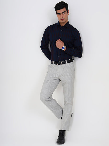 Blue & Maroon Striped Slim Fit Formal Shirt | Metal