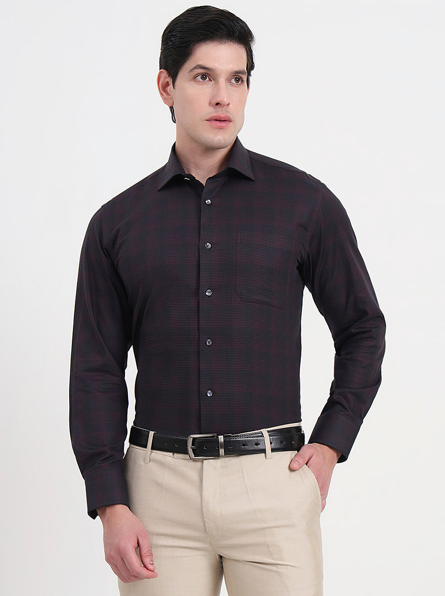 Maroon Checked Slim Fit Formal Shirt | JadeBlue