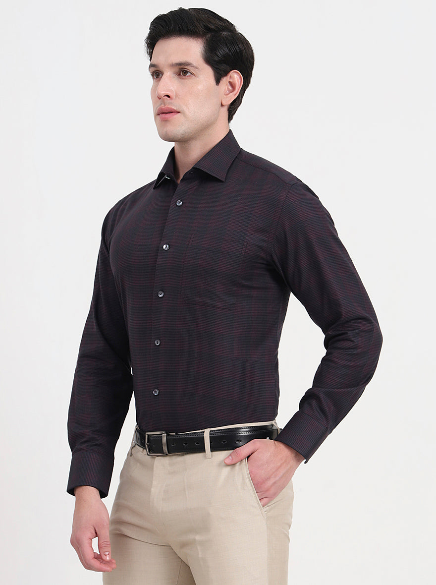 Maroon Checked Slim Fit Formal Shirt | JadeBlue