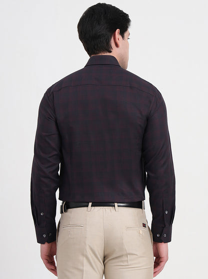 Maroon Checked Slim Fit Formal Shirt | JadeBlue