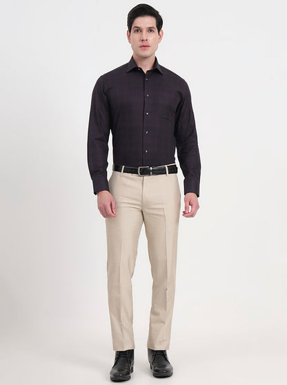 Maroon Checked Slim Fit Formal Shirt | JadeBlue