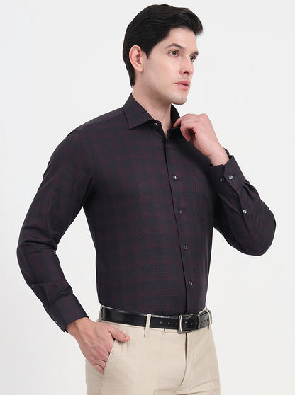 Maroon Checked Slim Fit Formal Shirt | JadeBlue