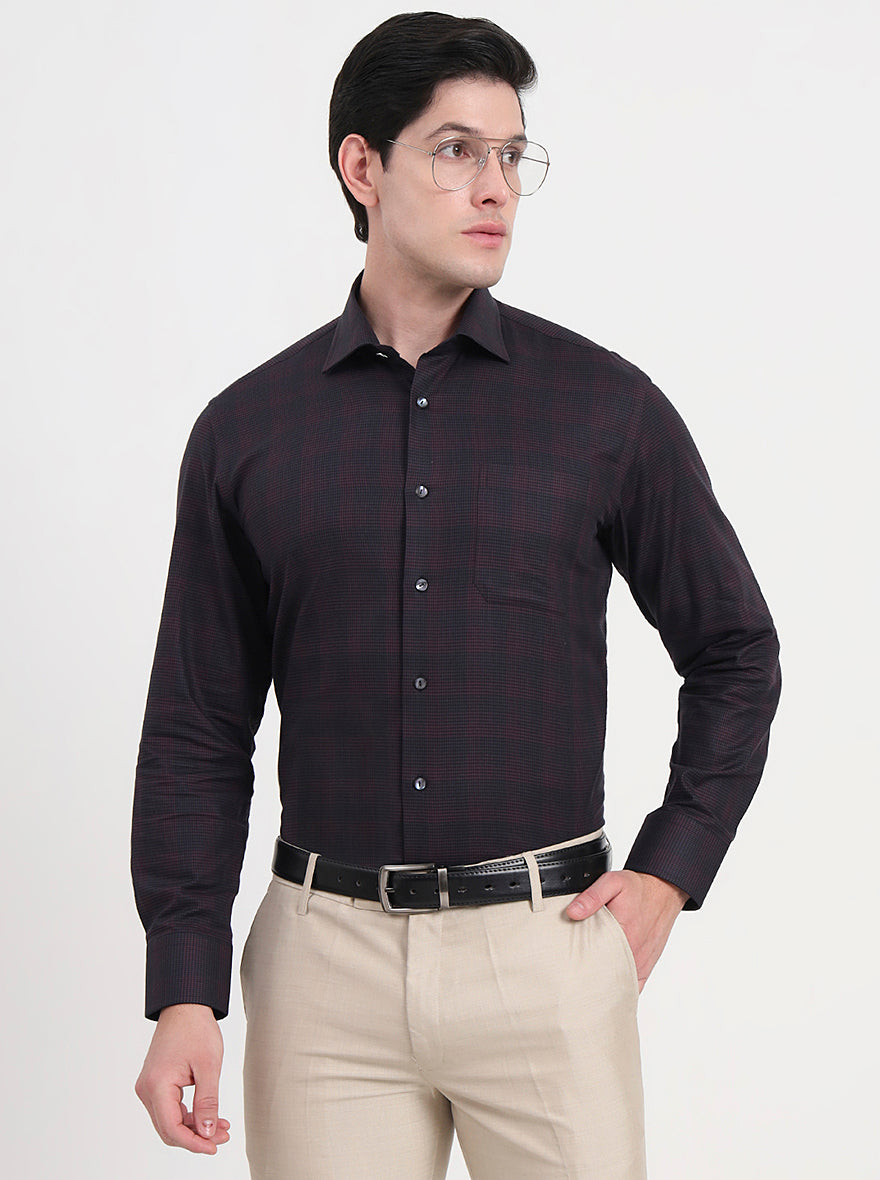 Maroon Checked Slim Fit Formal Shirt | JadeBlue