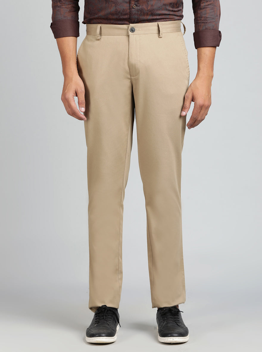 Khaki Solid Uno Fit Casual Trouser | JadeBlue