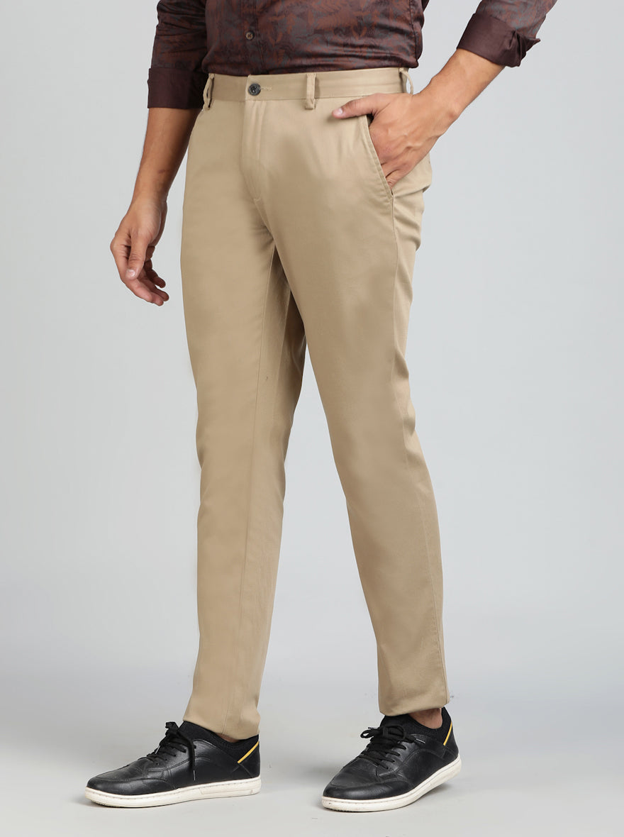 Khaki Solid Uno Fit Casual Trouser | JadeBlue